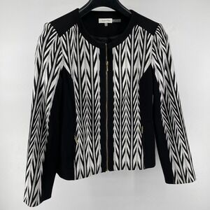 Calvin Klein Women Black White Geometric Print Zip Front Jacket Size 14